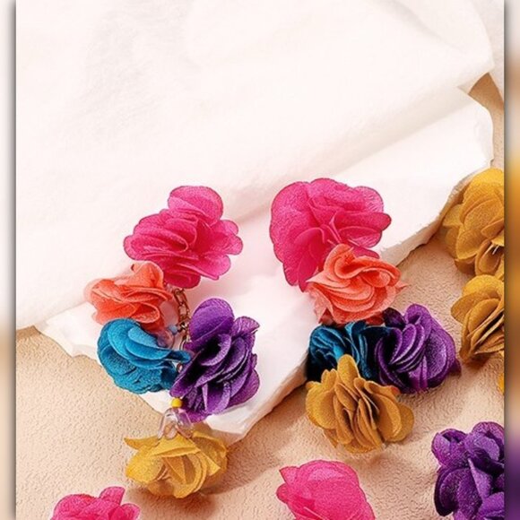 Multi-Layered Colorful Petal Dangle Earrings - Picture 2 of 5